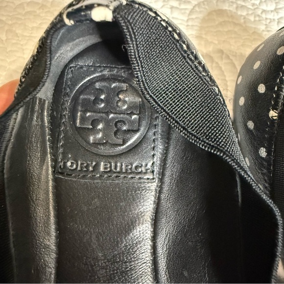 Tory Burch Black Flats with Gold Logo and White Dots - Picture 3 of 8